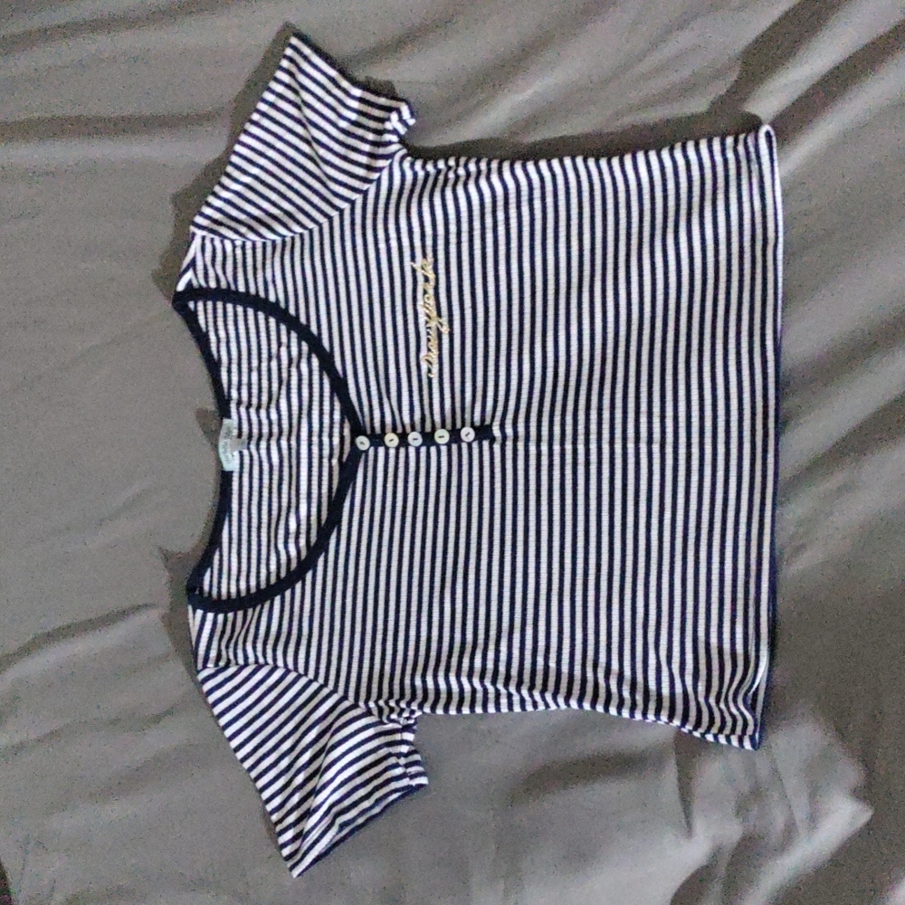 Charlotte Russe New York shirt, size large, striped black and white